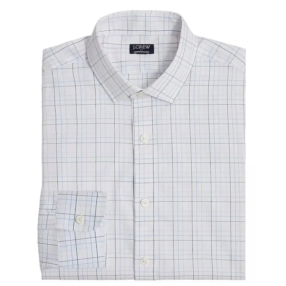J. Crew Men's Slim Performance Plaid Long Sleeve Button Down Shirt White L NWT